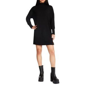 Steve Madden Black Mock Neck Long Sleeve Sweater Minidress BM308314 Size XL New